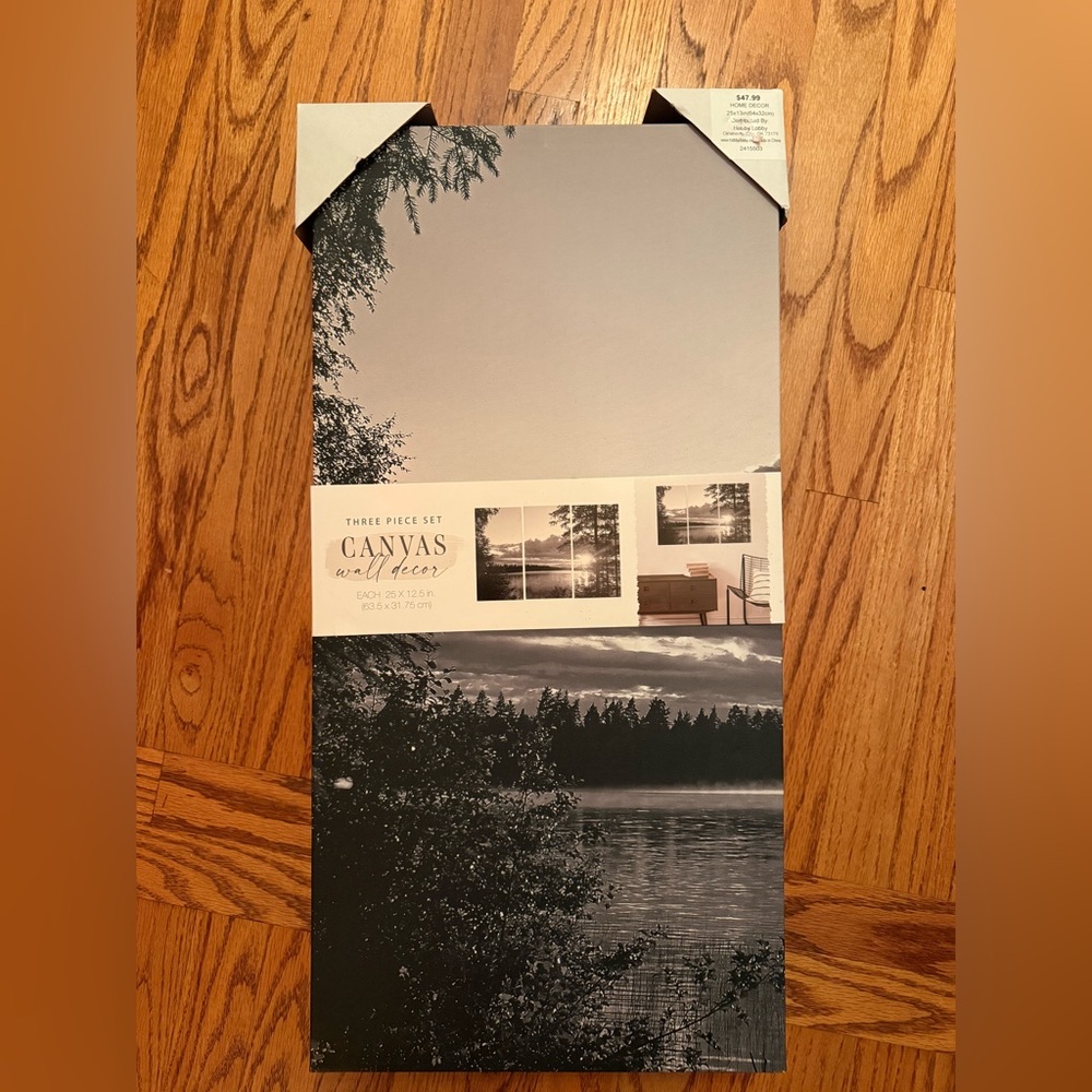NWT 3 Pc. Nature Lake Sunset Canvas Wall Decor - Hobby Lobby Each Panel 25x12.5